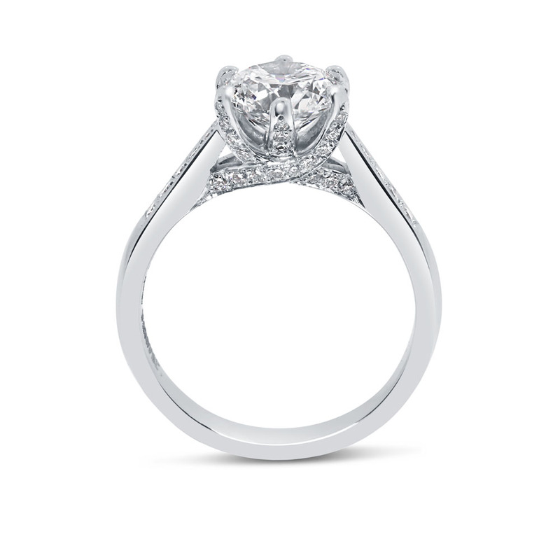 Six Claw Pave Set Collet Round Diamond Engagement Ring