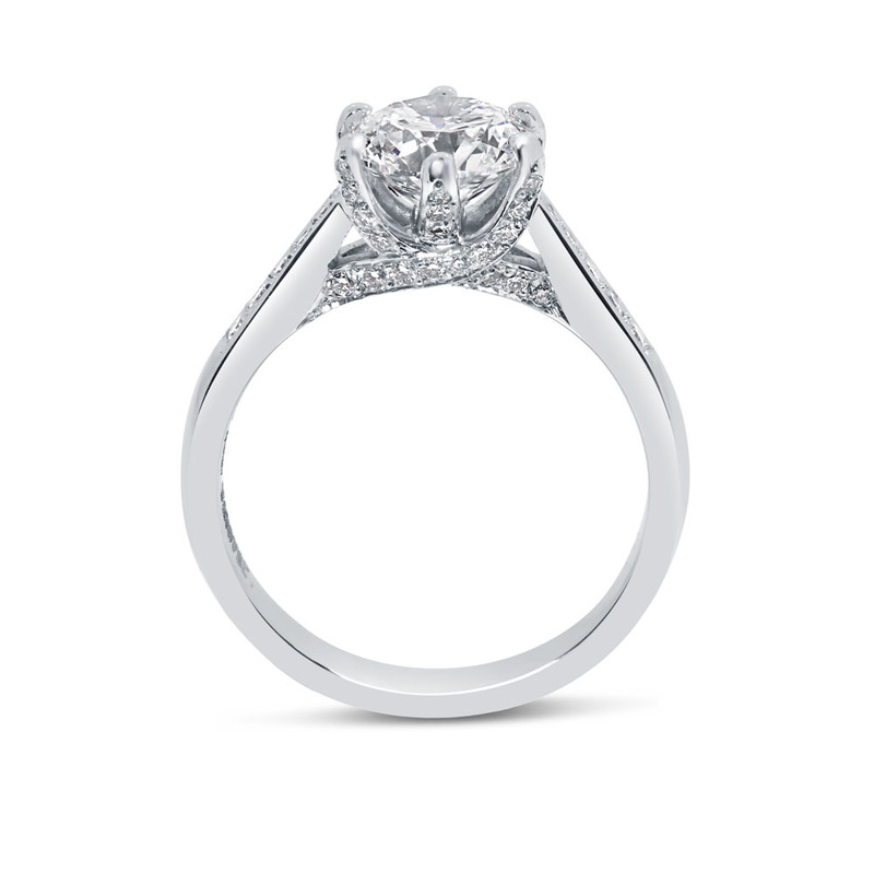 Six Claw Pave Set Collet Round Shape Diamond Engagement Ring
