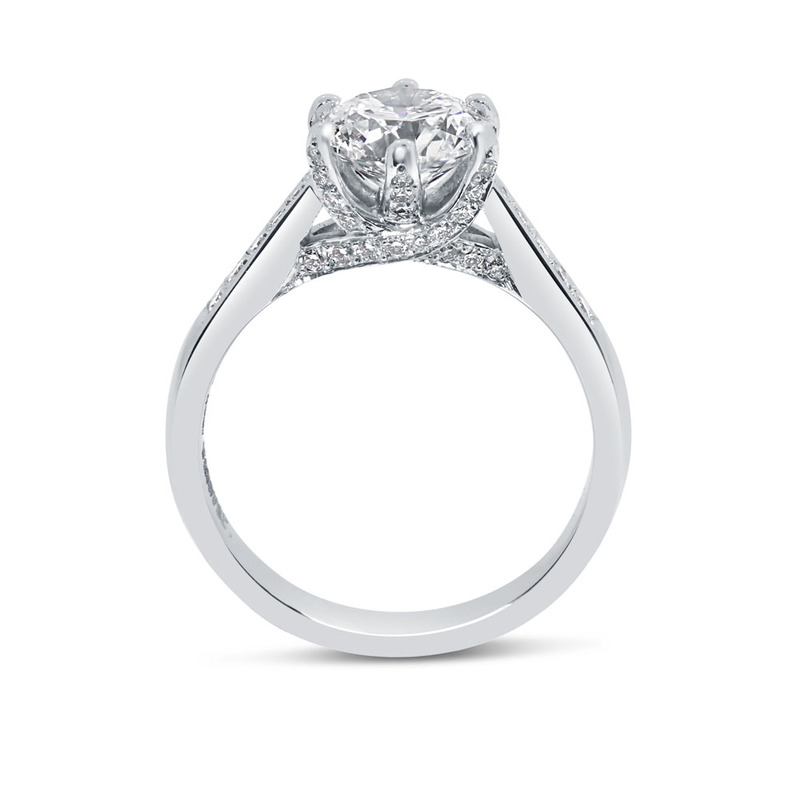 Six Claw Pave Set Collet Round Shape Lab Grown Diamond Engagement Ring