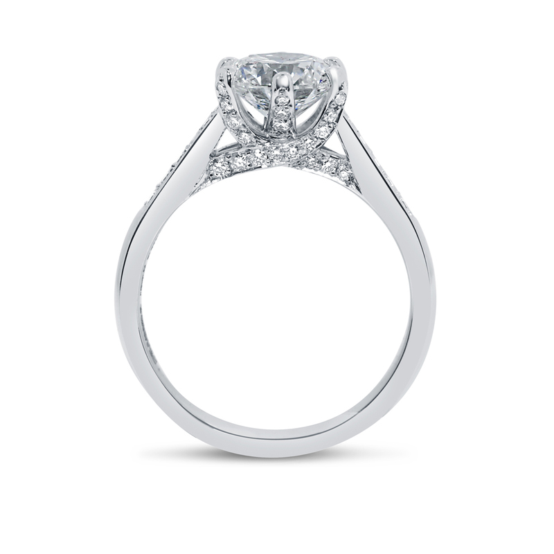 Six Claw Pave Set Collet Round Lab Grown Diamond Engagement Ring