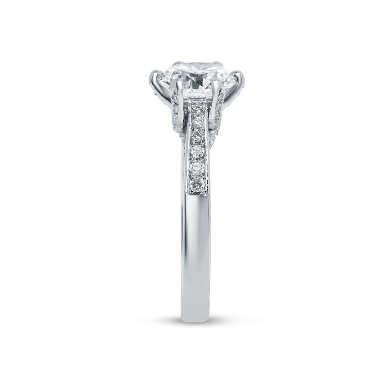 Six Claw Pave Set Collet Round Diamond Engagement Ring