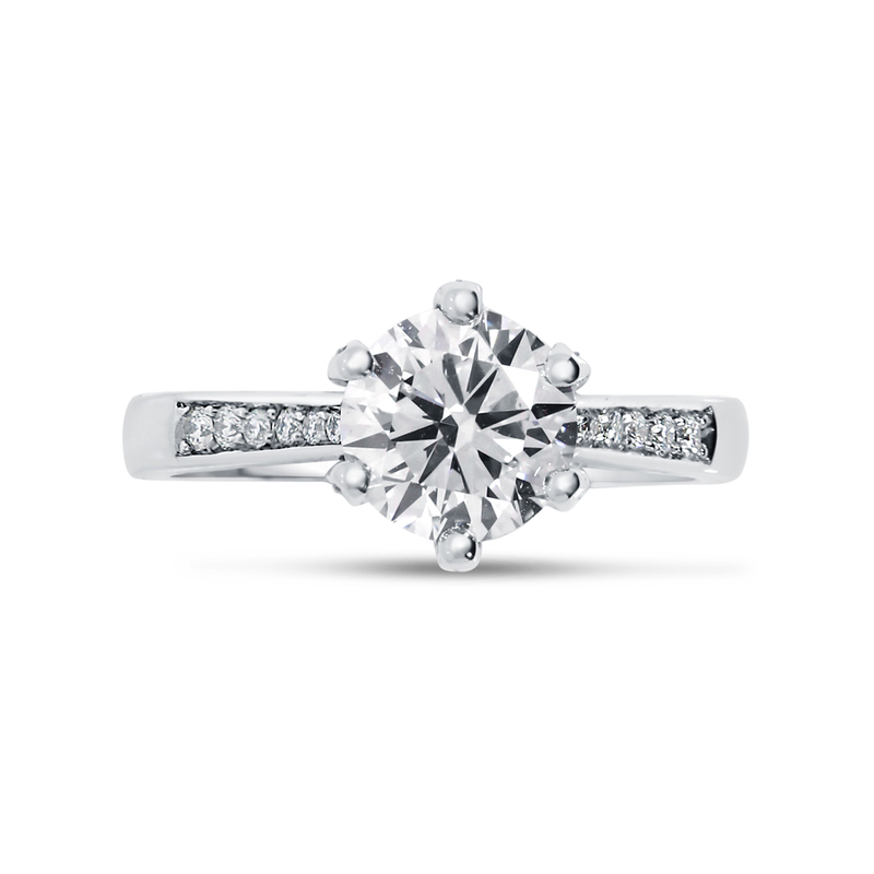 Six Claw Pave Set Collet Round Lab Grown Diamond Engagement Ring