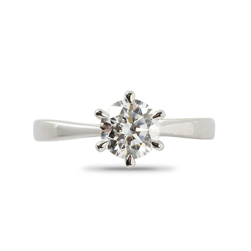 Six Claw Round Cut Plain Band Solitaire Diamond Engagement Ring Top View