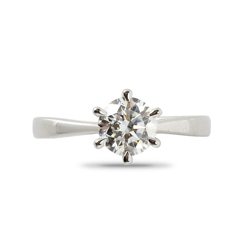 Six Claw Tapered Solitaire Round Diamond Engagement Ring