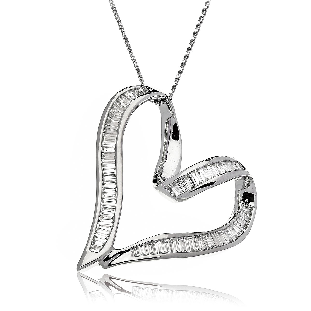 Classic Baguette Diamond Heart Pendant