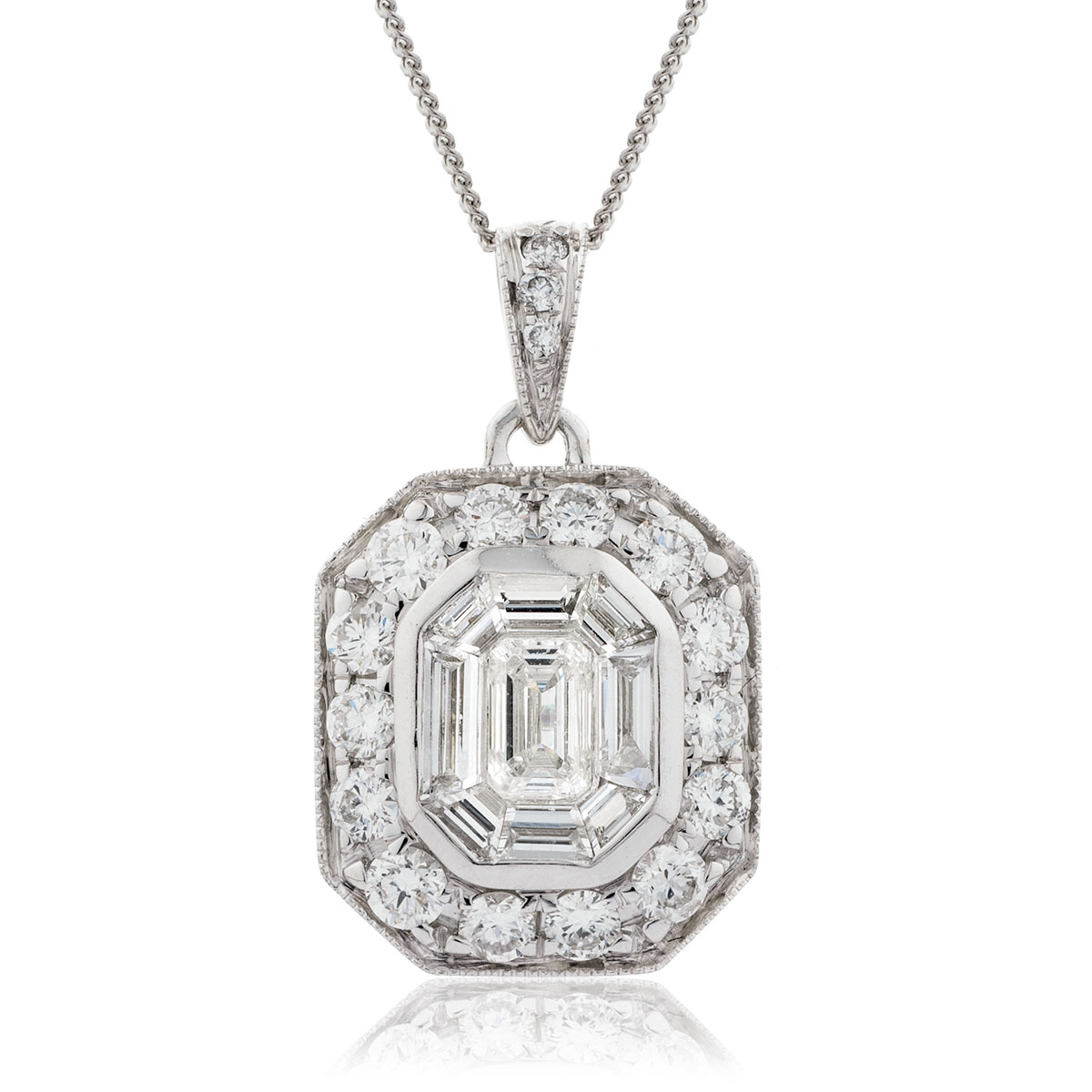 Halo Baguette Round Cuts Diamond Pendant