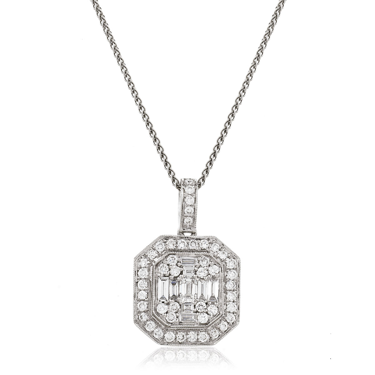 Halo Round Baguette Cut Diamond Pendant