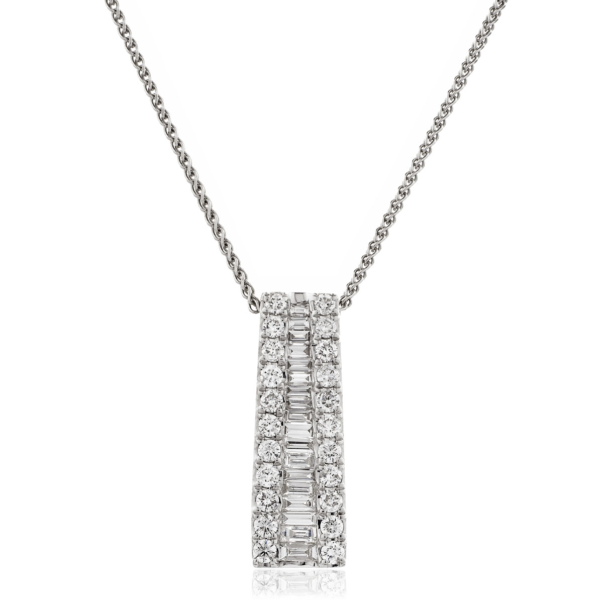 Round Baguette Cut Graduating Drop Diamond Pendant