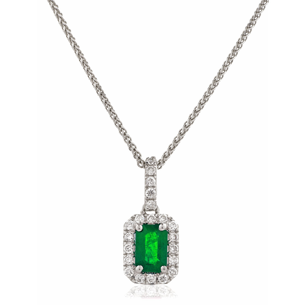 Green Emerald Diamond Halo Pendant