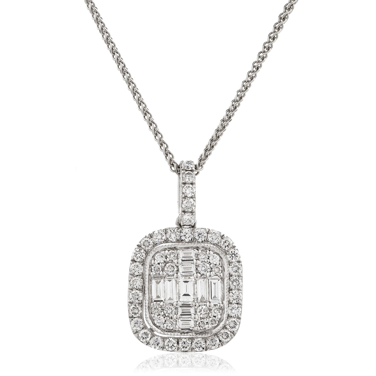 Halo Round Baguette Cuts Diamond Pendant