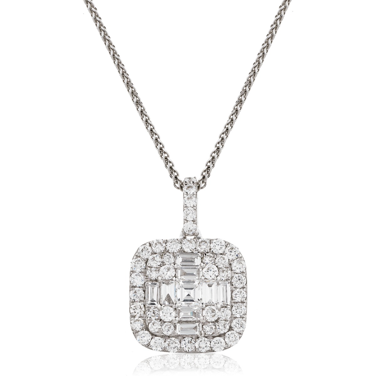 Halo Round Baguette Cut Diamond Pendant