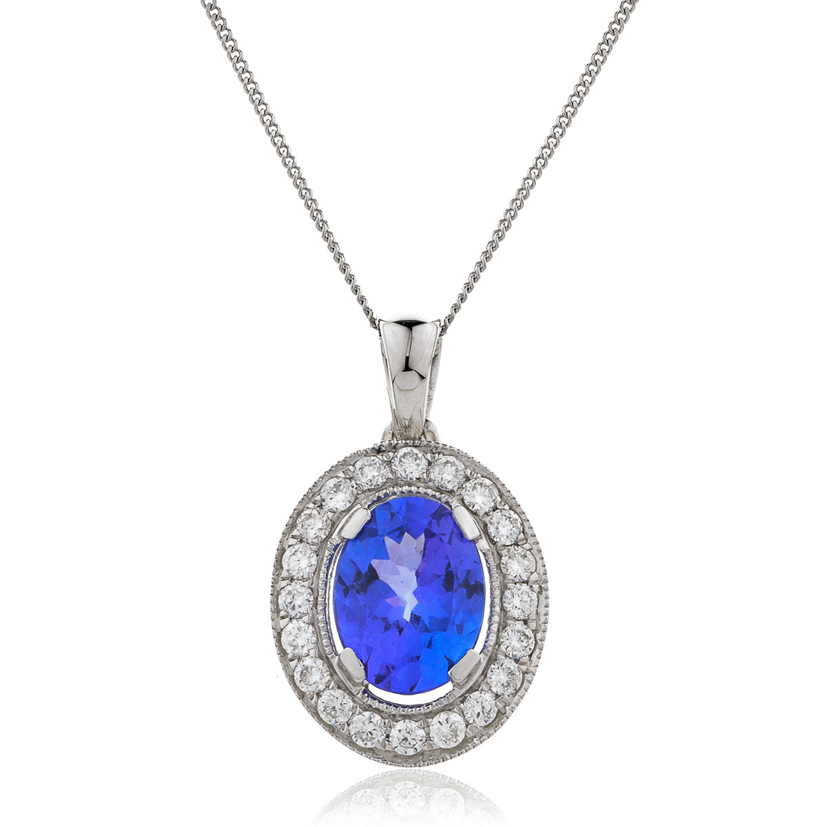 Oval Shaped Blue Tanzanite Diamond Pendant