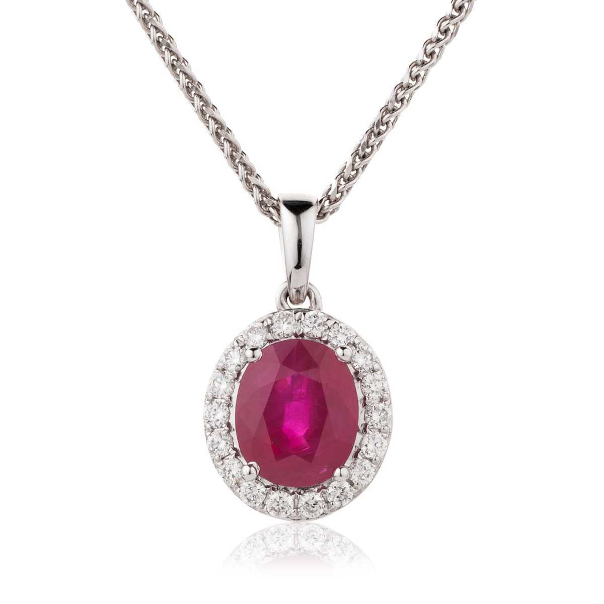 Oval Shaped Ruby Diamond Halo Pendant