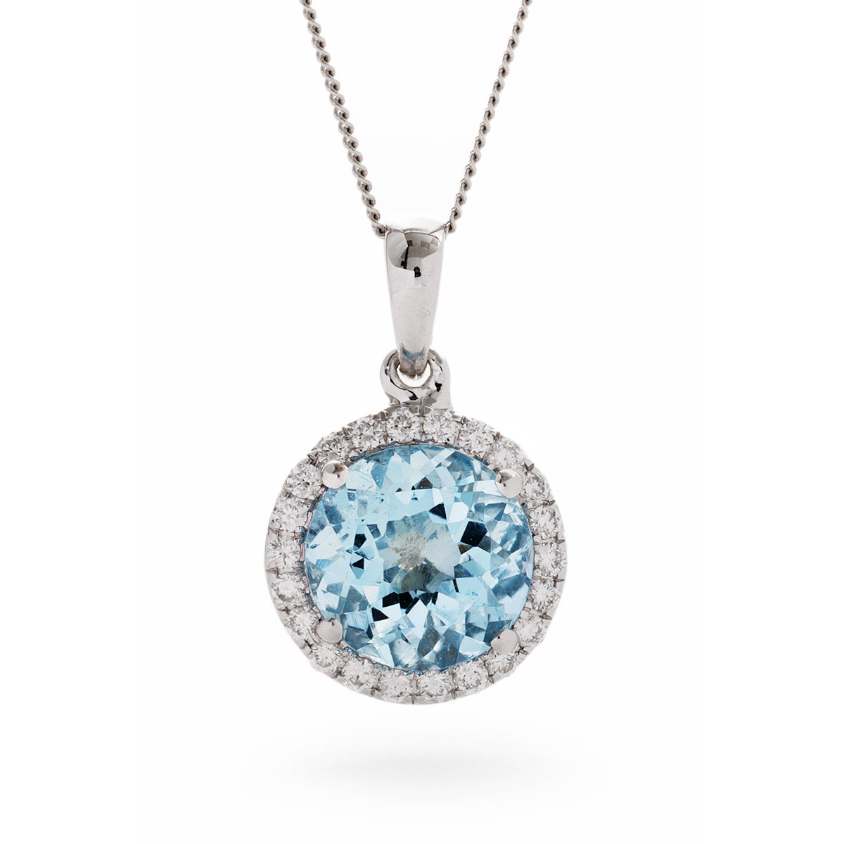 Round Cut Aquamarine Diamond Halo Pendant