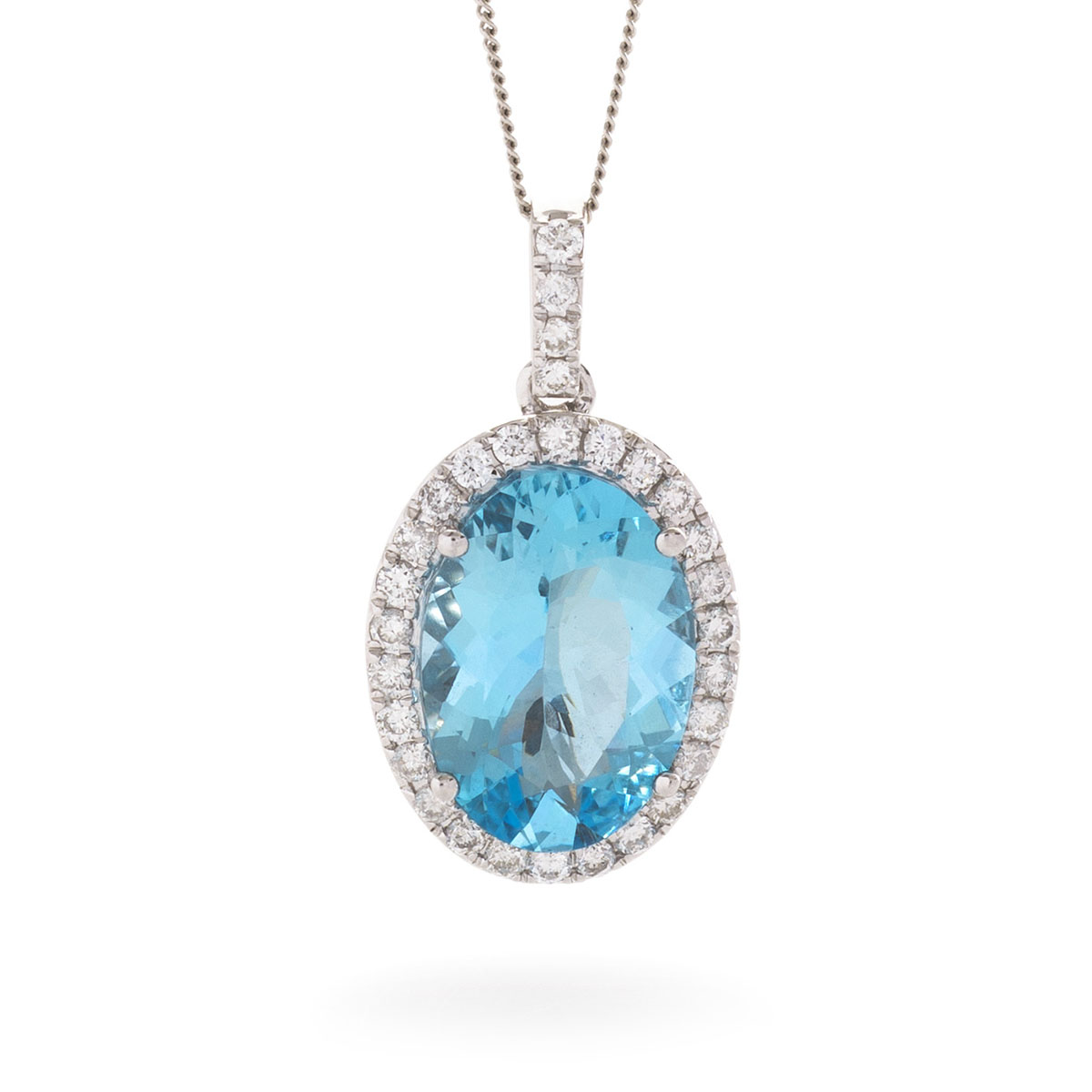 Oval Cut Aquamarine Halo Diamond Pendant