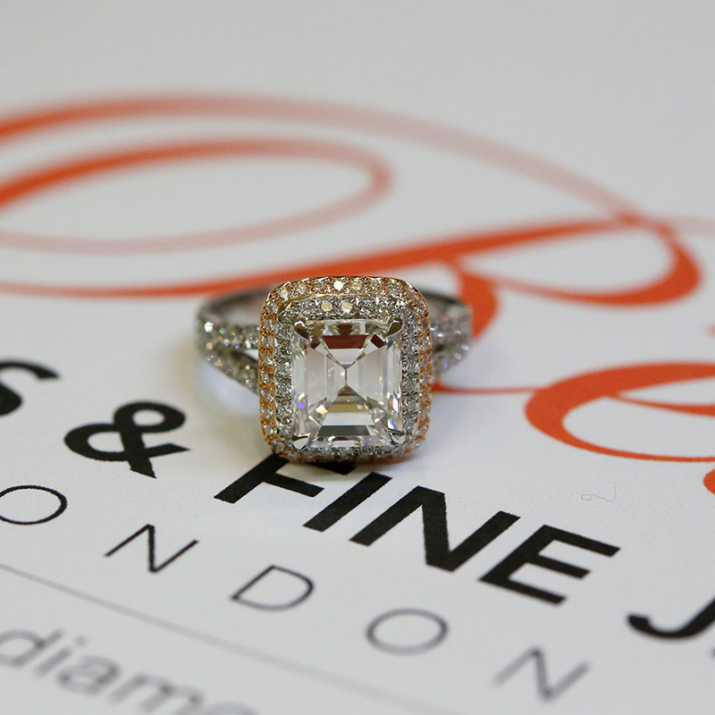 Split Shank Double Halo Emerald Cut Lab Grown Diamond Engagement Ring