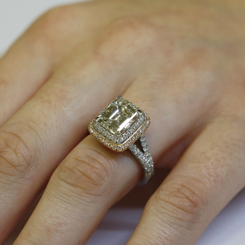 Split Shank Double Halo Emerald Cut Diamond Engagement Ring