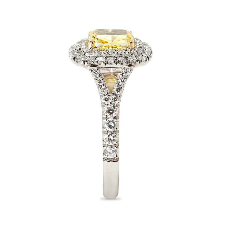 Lab-Grown Yellow Cushion Diamond Double Halo Engagement Ring