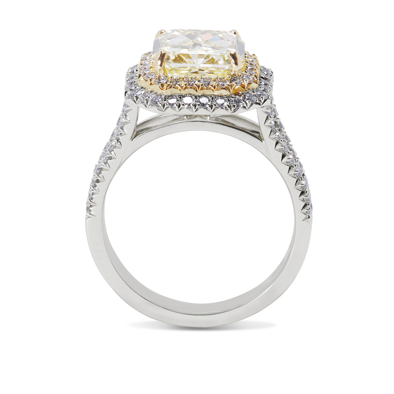 Double Halo Yellow Radiant Cut Diamond Cocktail Ring