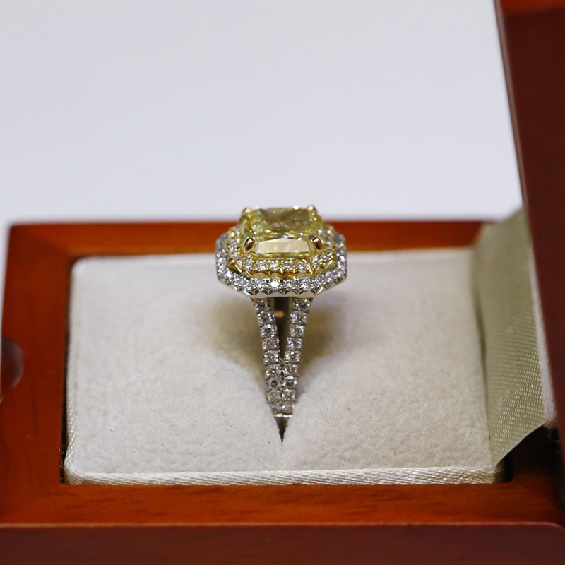 Double Halo Yellow Radiant Shape Lab Grown Diamond Cocktail Ring