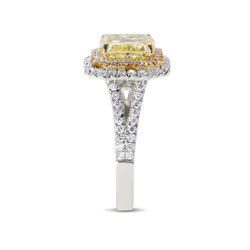 Double Halo Yellow Radiant Cut Diamond Cocktail Ring