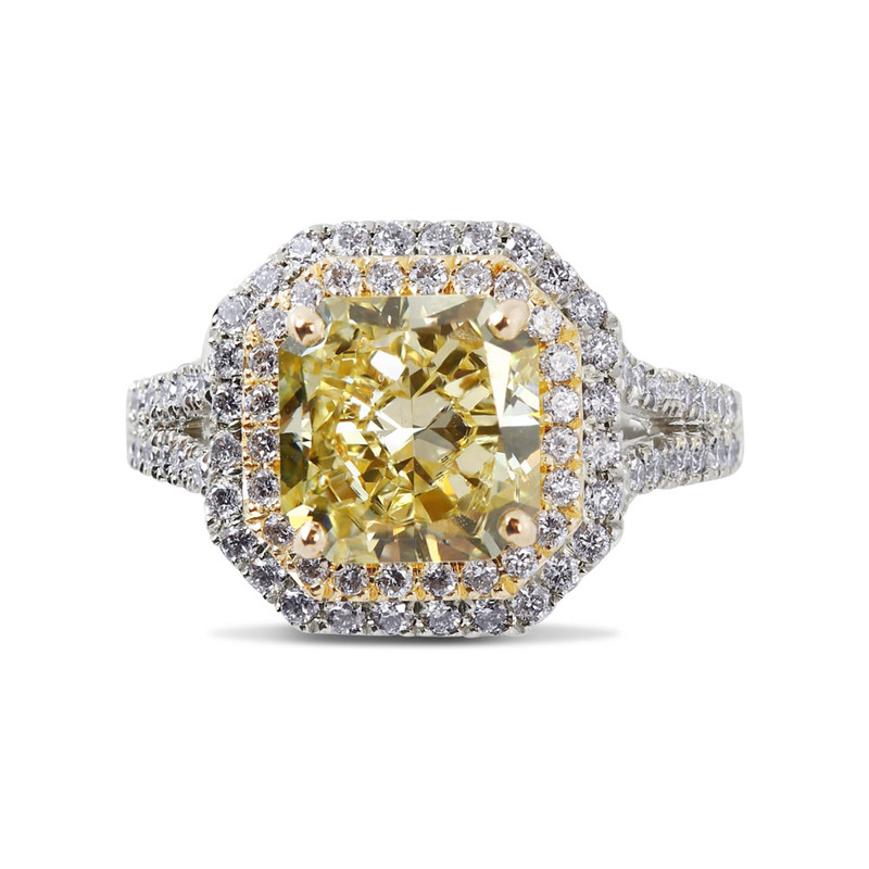 Double Halo Yellow Radiant Shape Lab Grown Diamond Cocktail Ring