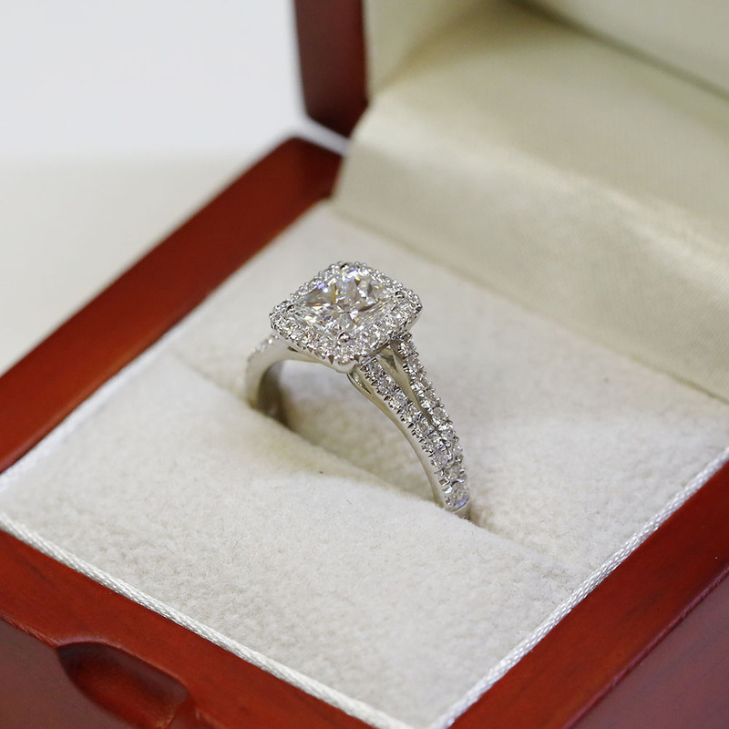 Split Shank Radiant Shape Halo Engagement Ring