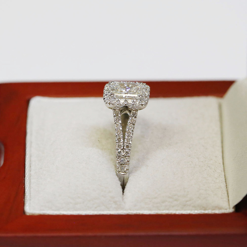 Split Shank Radiant Cut Halo Engagement Ring