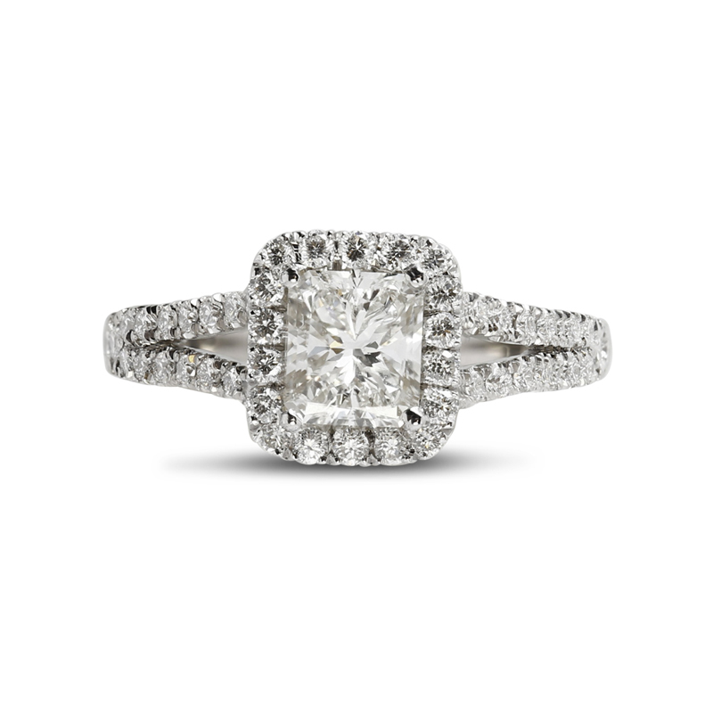 Split Shank Lab Grown Radiant Cut Halo Engagement Ring