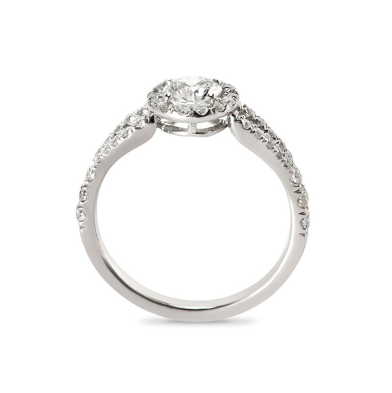 Split Shank Round Diamond Halo Engagement Ring
