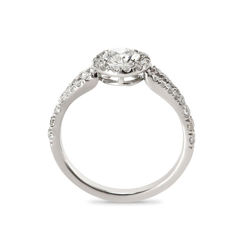 Split Shank Round Shape Diamond Halo Engagement Ring