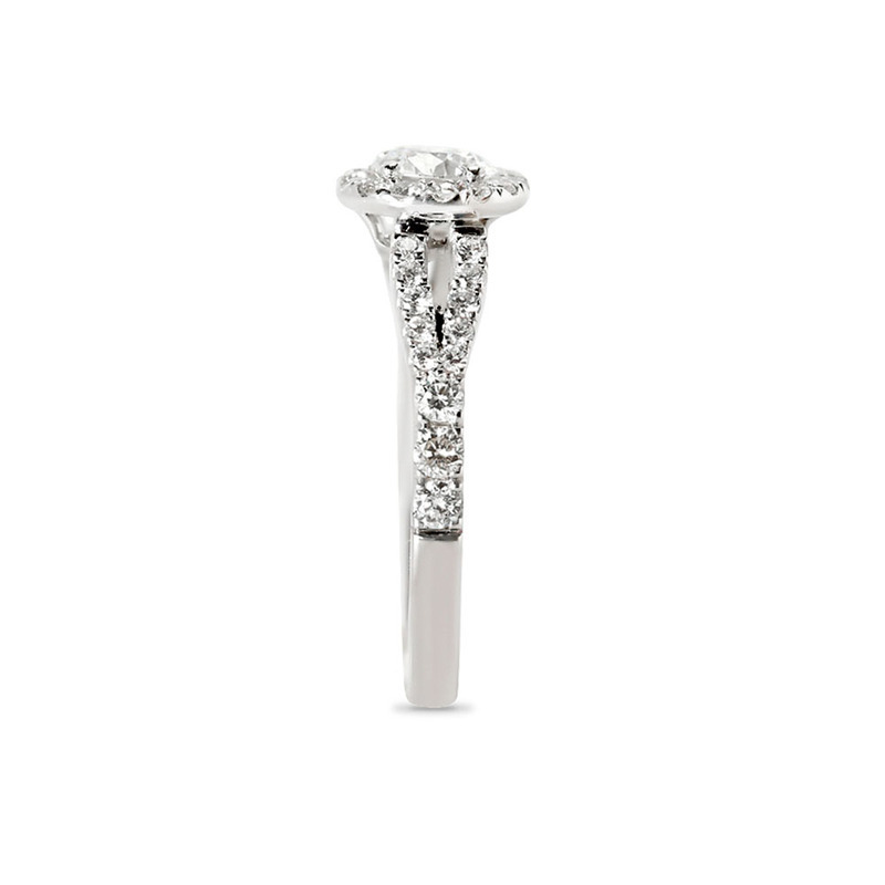 Split Shank Round Diamond Halo Engagement Ring