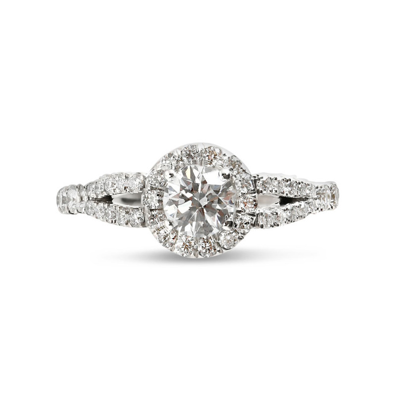 Split Shank Round Diamond Halo Engagement Ring