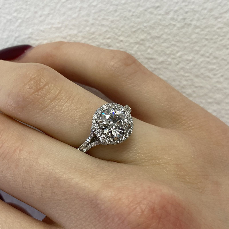 Split Shank Round Shape Halo Engagement Ring