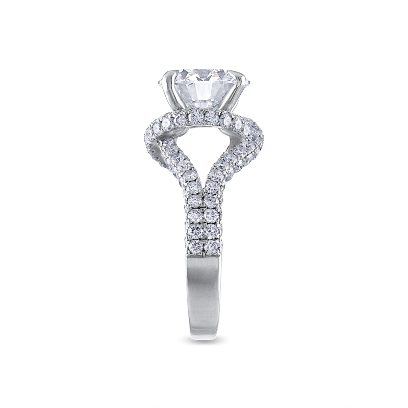 Split Shank Twist Pave Round Diamond Engagement Ring