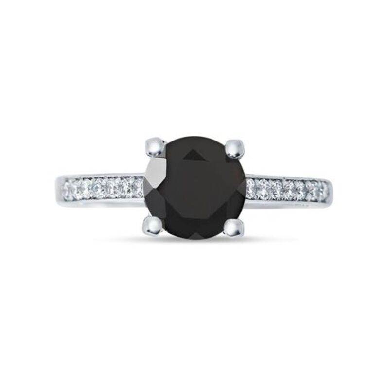 Twist Bridge Set Round Black Diamond Engagement Ring