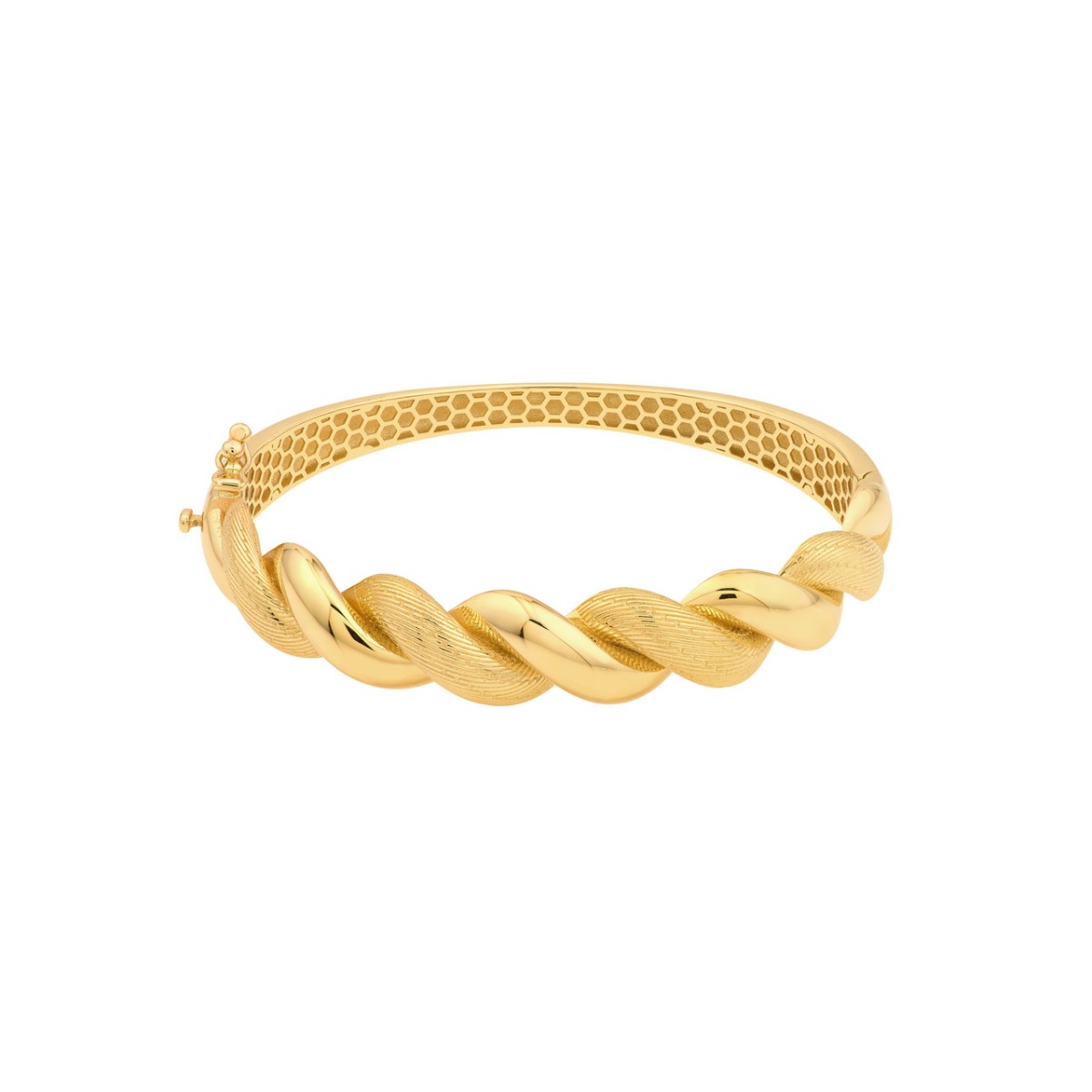 Textured and Polished Twist Gold Bangle 