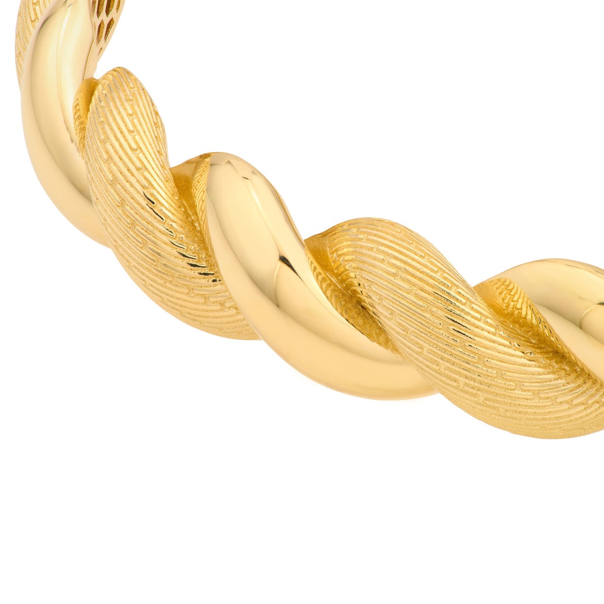 Textured and Polished Twist Gold Bangle 
