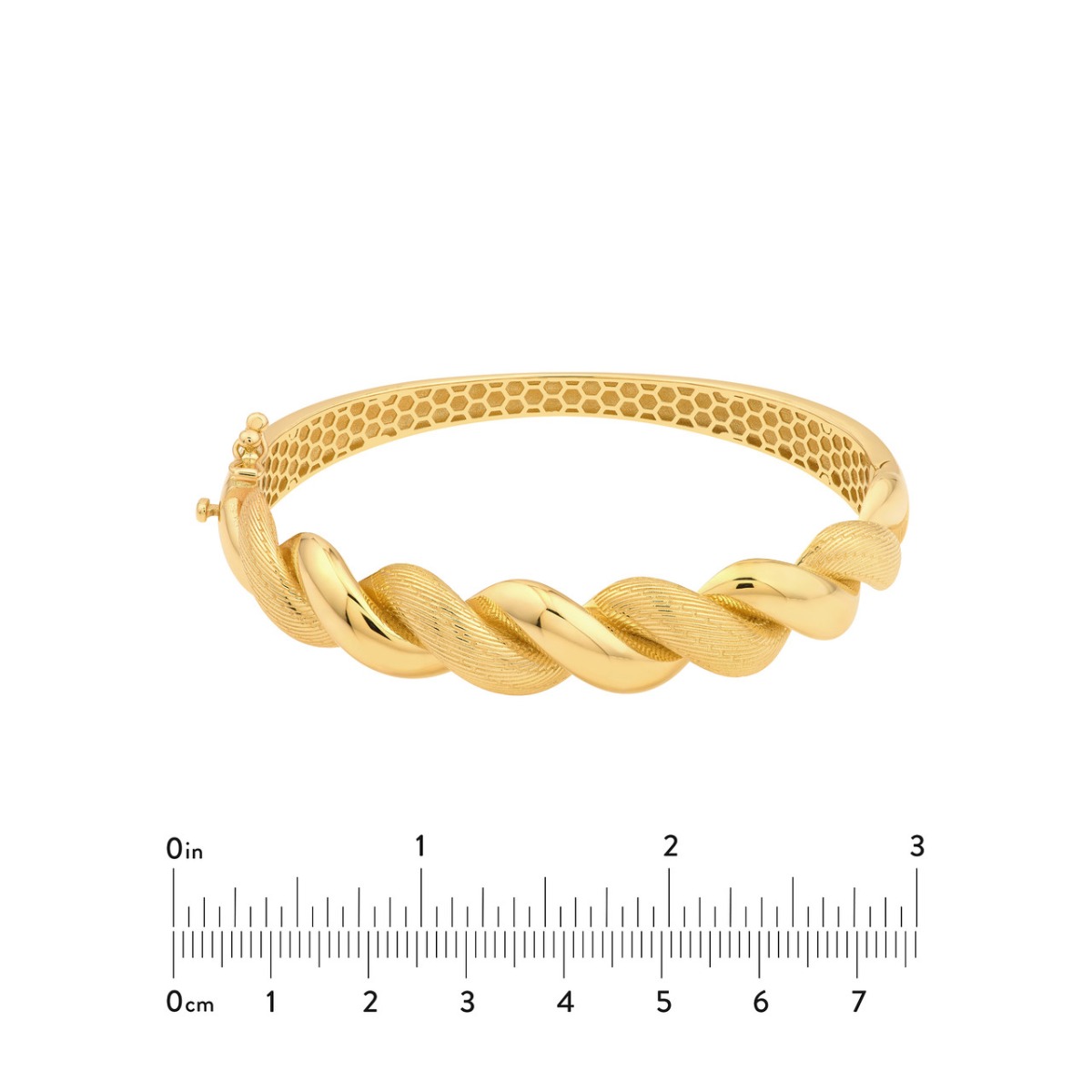Textured and Polished Twist Gold Bangle 
