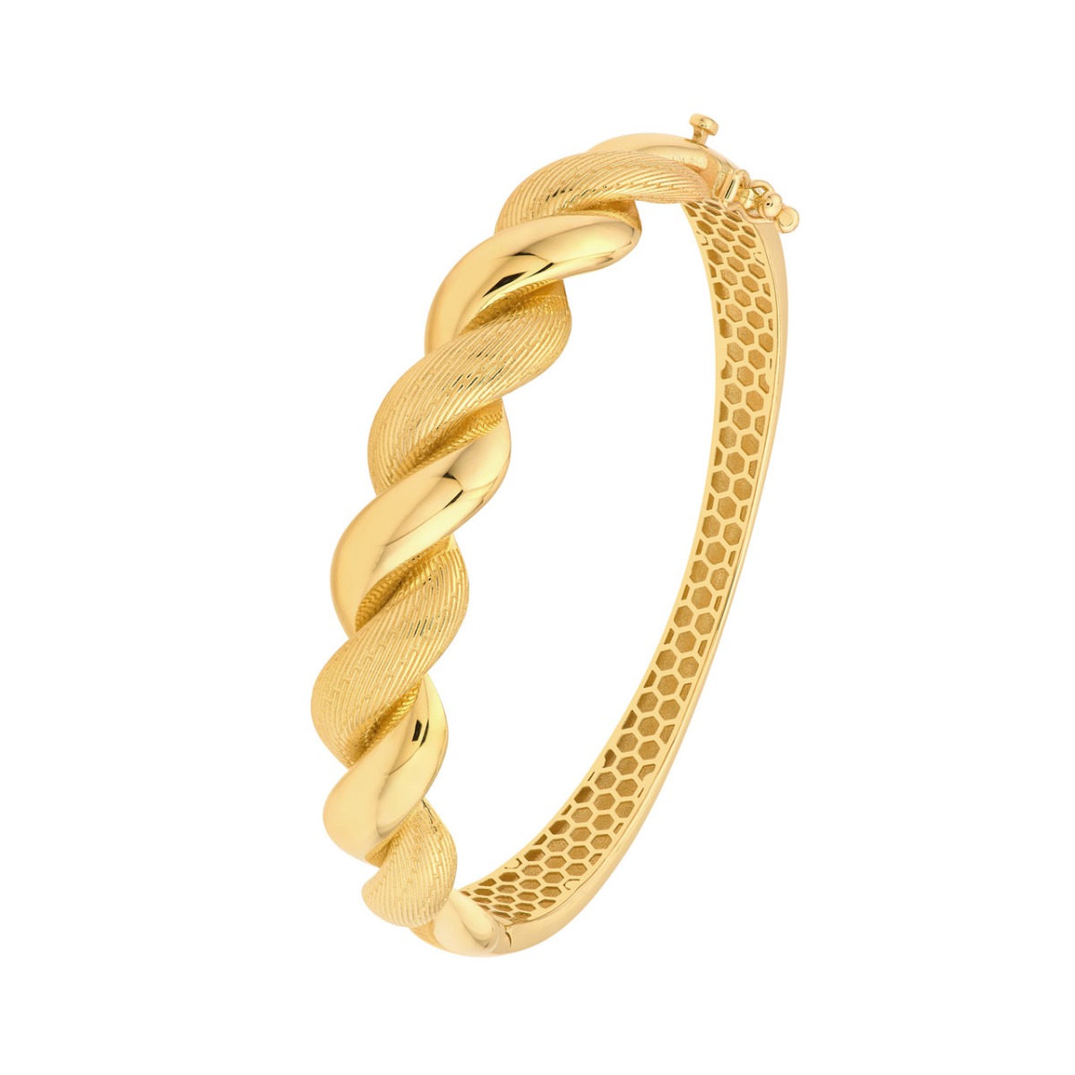 Textured and Polished Twist Gold Bangle 