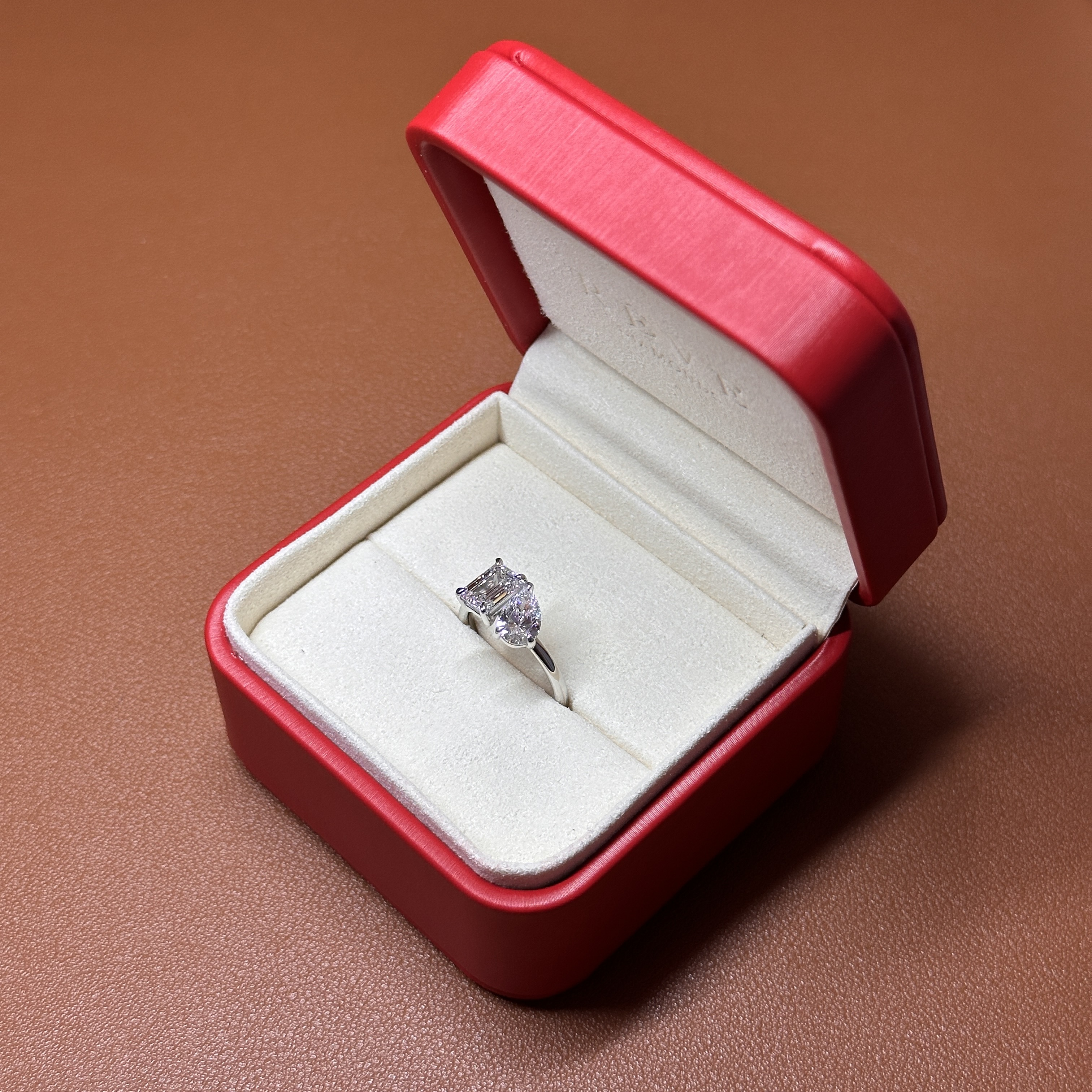 Toi et Moi Emerald and Pear Shaped Lab Grown Diamond Engagement Ring 