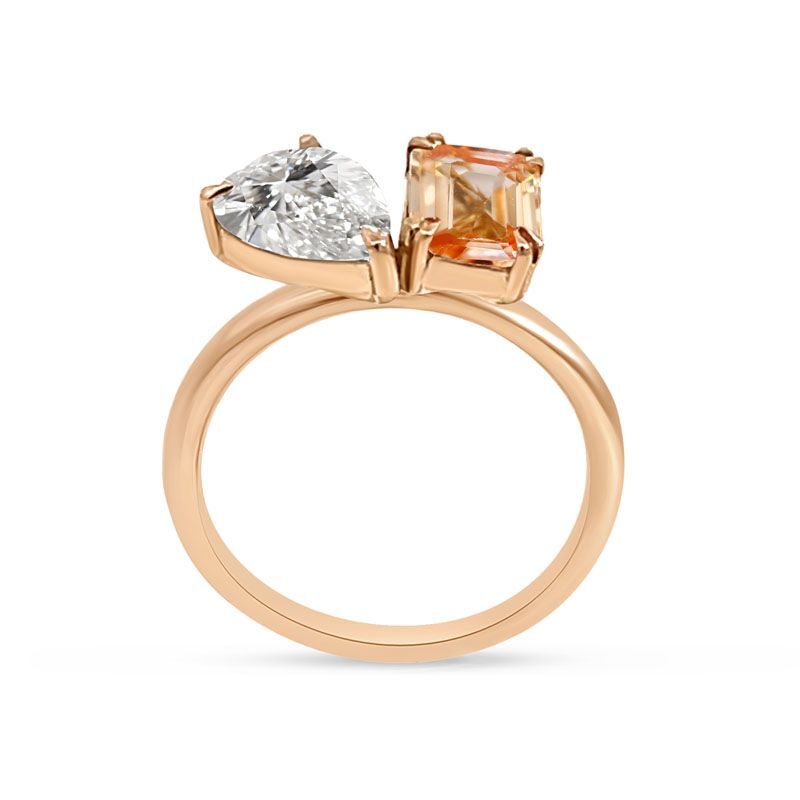 Toi et Moi Peach Sapphire and Lab Grown Diamond Ring