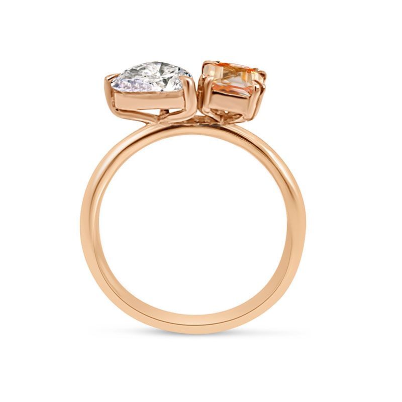 Toi et Moi Peach Sapphire and Lab Grown Diamond Ring