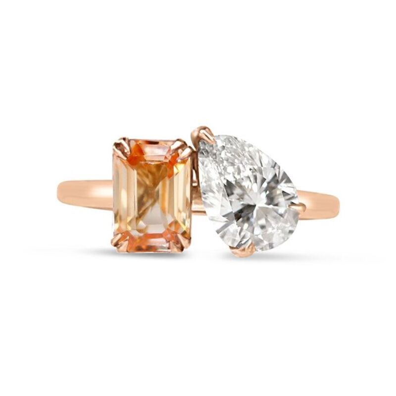 Toi et Moi Peach Sapphire and Lab Grown Diamond Ring