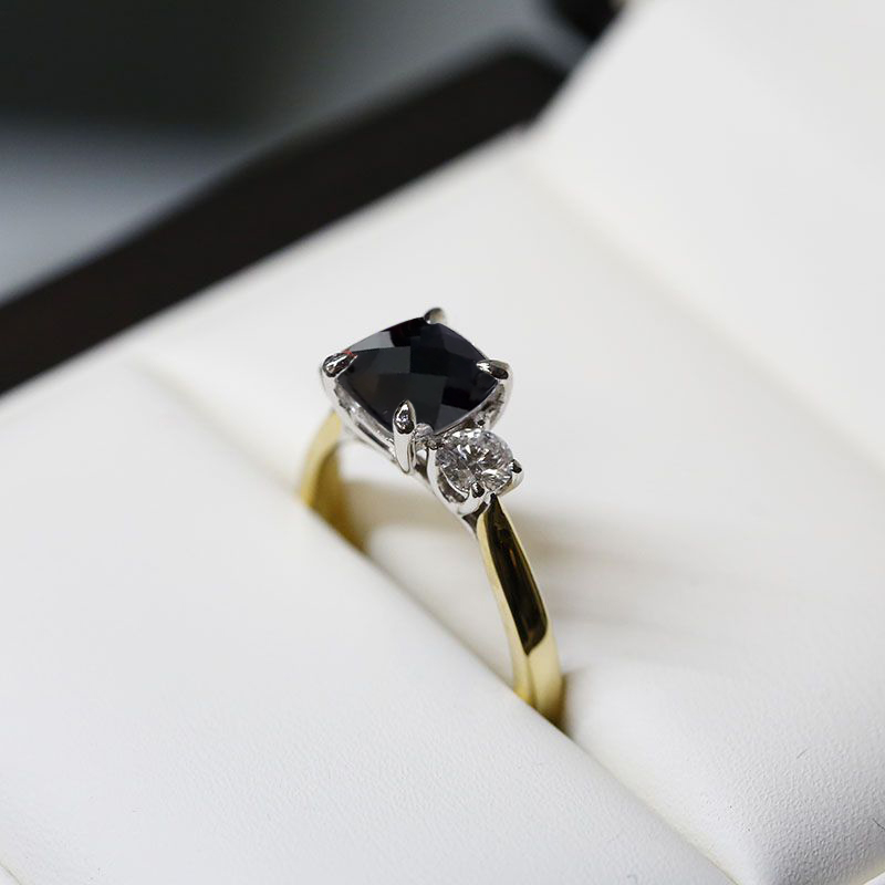 Trilogy Black Cushion Diamond Engagement Ring