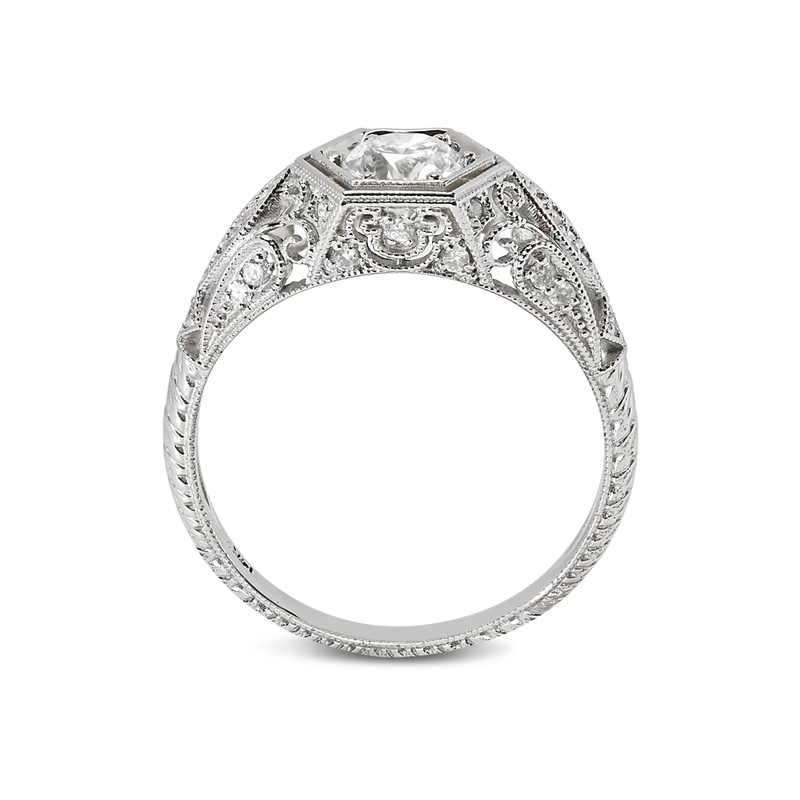 Victorian Style Round Cut Diamond Engagement Ring