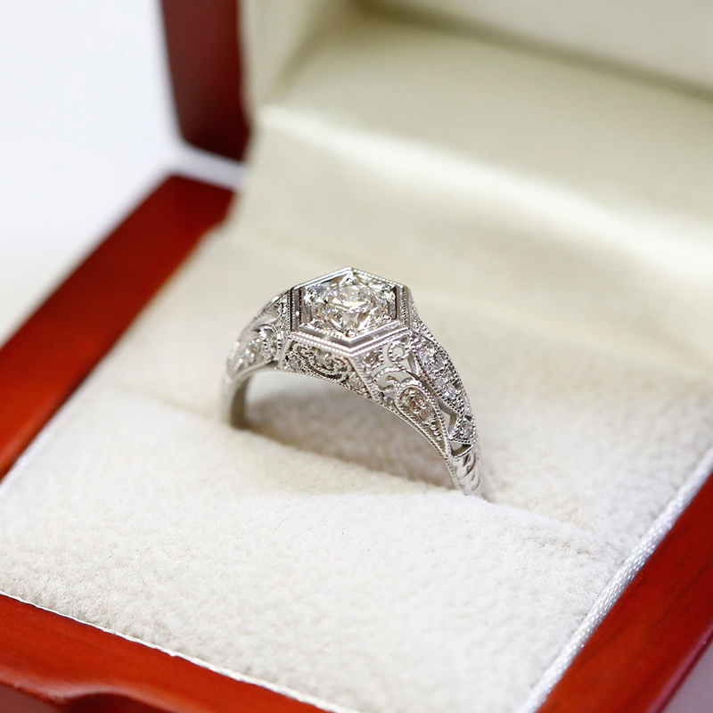 Victorian Style Round Cut Lab Grown Diamond Engagement Ring