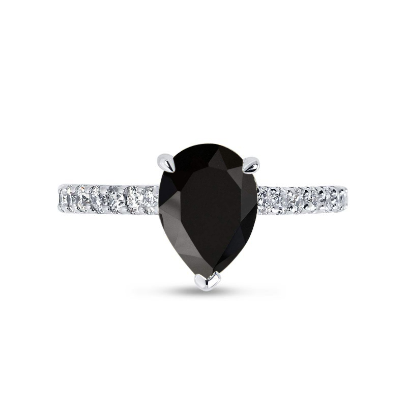 Pear Cut Black Diamond Fishtail Setting Engagement Ring