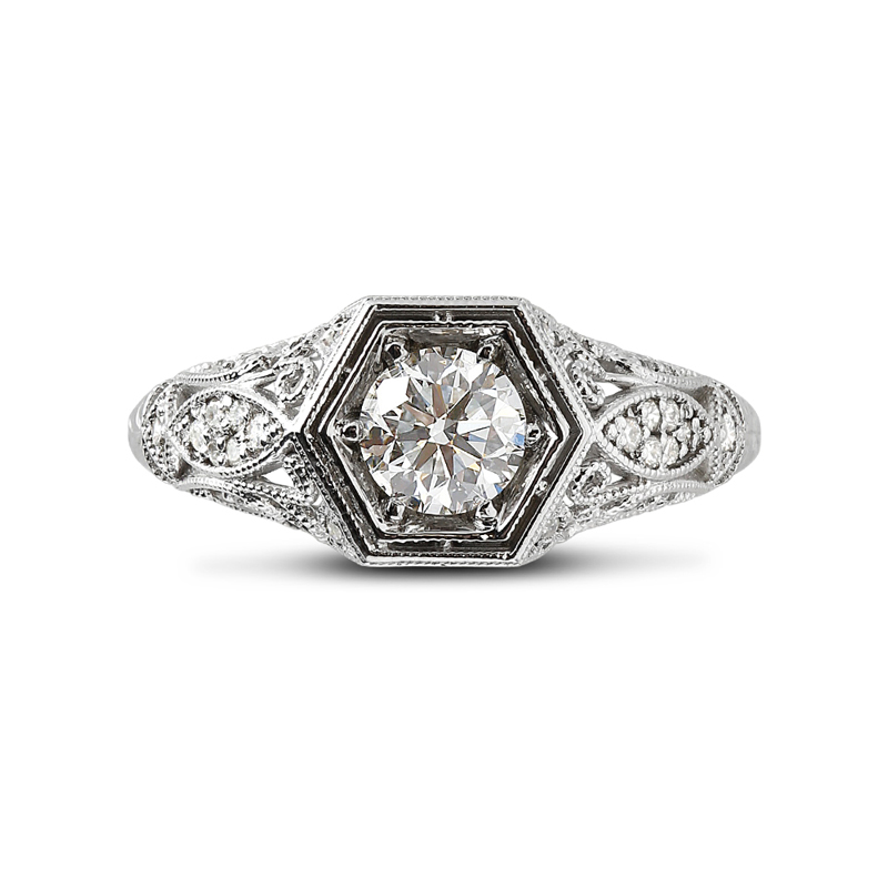 Victorian Style Round Cut Lab Grown Diamond Engagement Ring