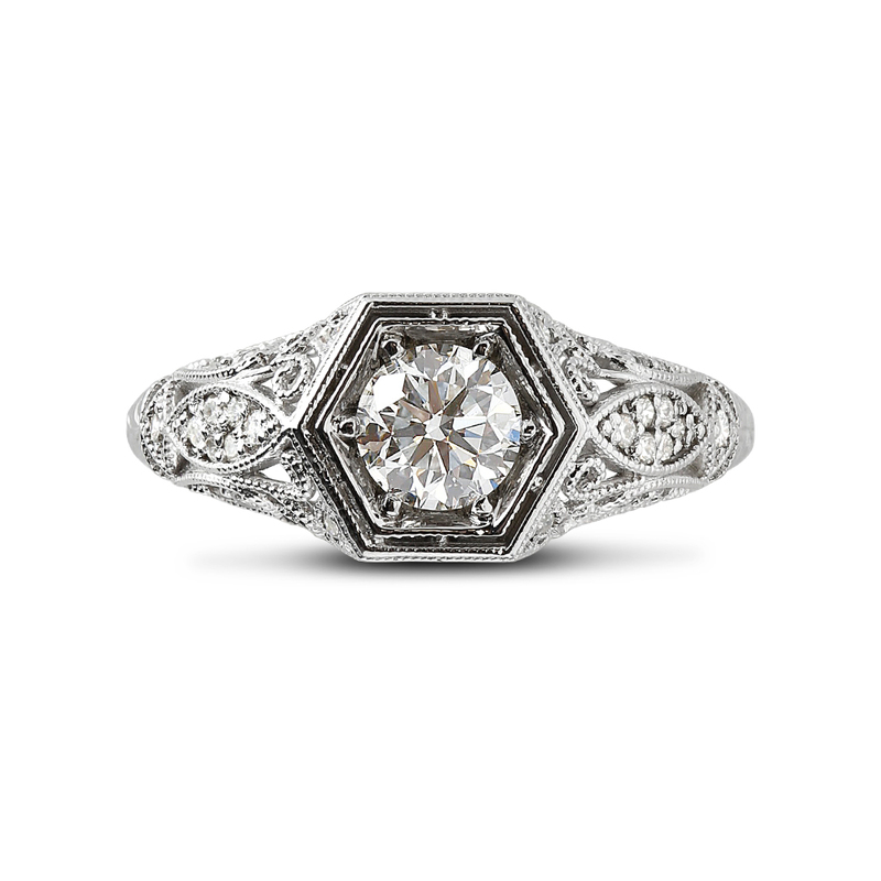 Victorian Style Round Cut Diamond Engagement Ring